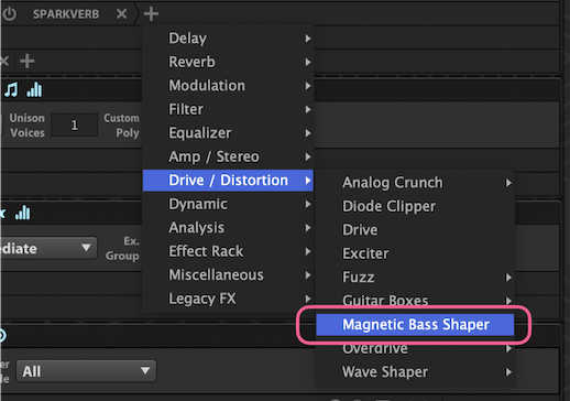 UVI Falcon のMagnetic Bass Shaperを選択する