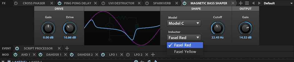 UVI Falcon のMagnetic Bass のFaselインダクターを「赤」「黄」に切り替える