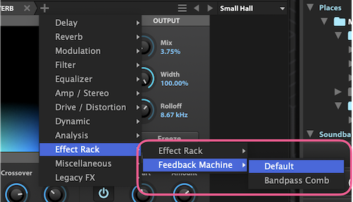 UVI Falcon のFeedback machineを選択する