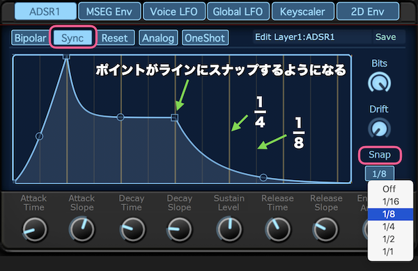 SynthMasterのエンベロープジェネレーターはSyncモードを装備している