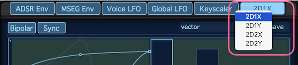 SynthMasterの2Dエンベロープジェネレーターの選択メニュー
