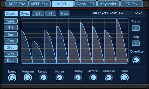 LFOのStepモードの波形表示