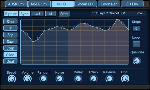 LFOのGlideモードの波形表示