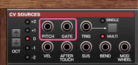 CV信号とGATE信号は「CV Sources」セクションから取り出せる